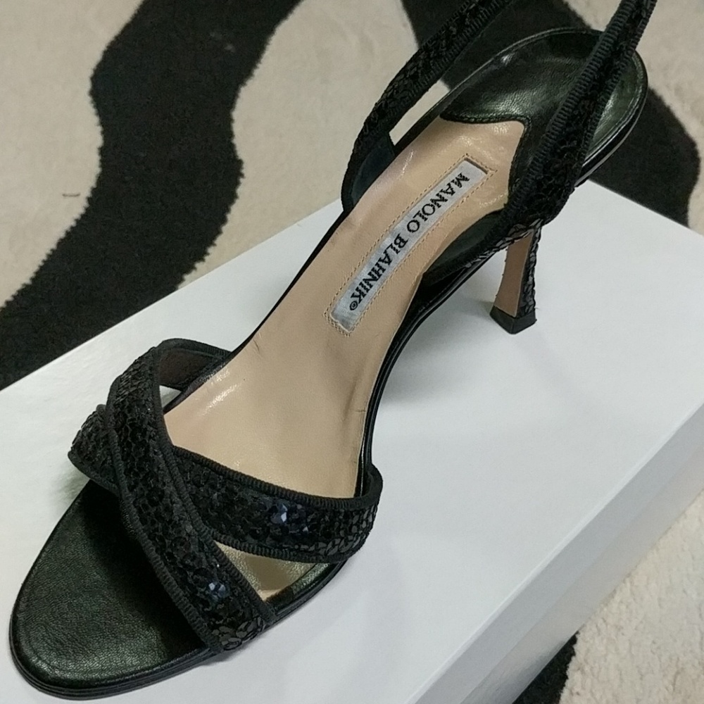 Manolo Blahnik black sequin heels, Size 39